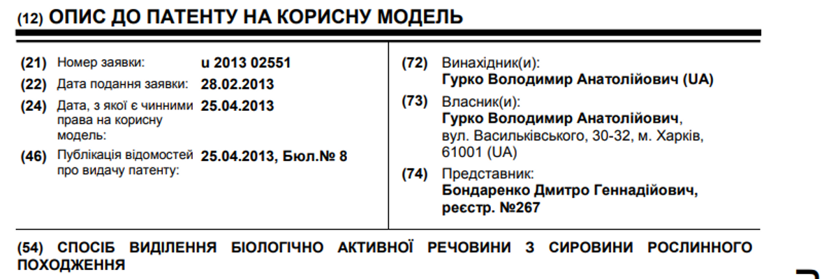 The method of isolating a biologically active substance from raw materials of plant origin - Patent № 79824